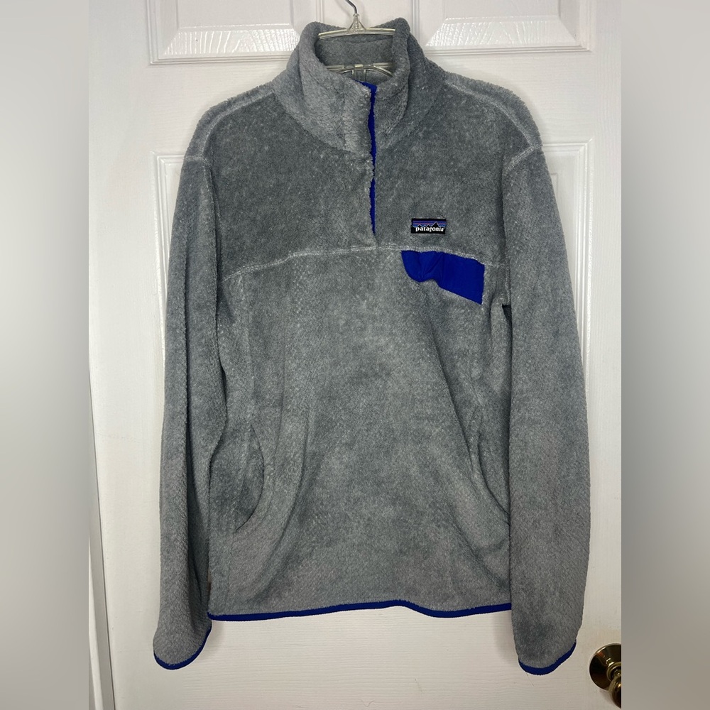 Patagonia Gray Fleece Pullover with Blue Accents